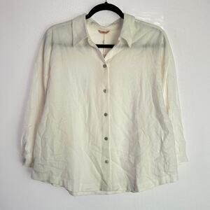 NWT Eberjey Linen‎ Blend Off White Relaxed Button Down Pajama Top Small
